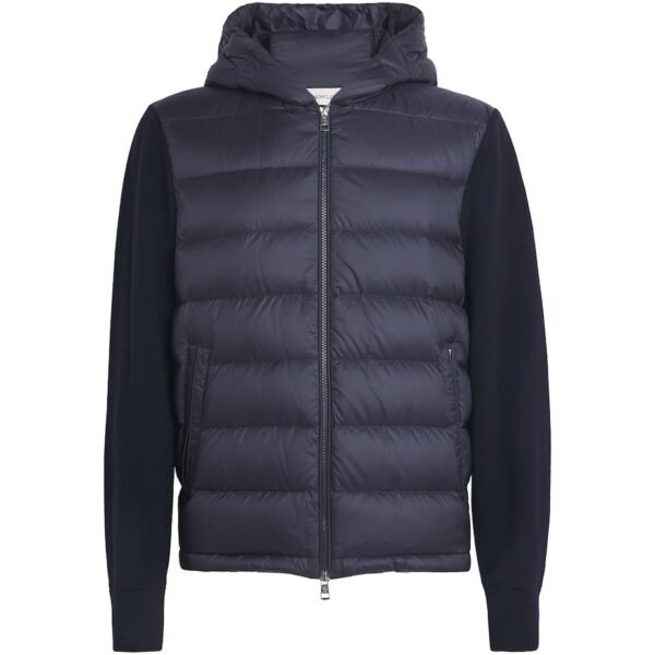 Virgin Wool Down-Front Hoodie