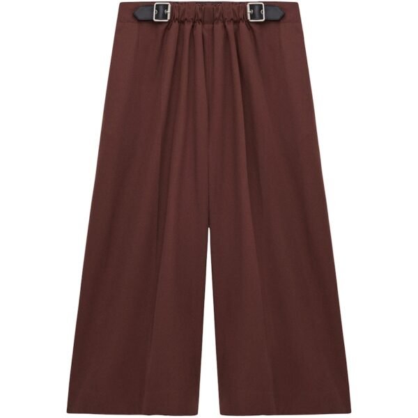 Cotton-Silk Buckled Cropped Wide-Leg Trousers