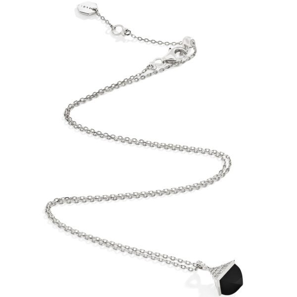 Mini White Gold, Diamond and Black Onyx Cleo Rev Pendant Necklace