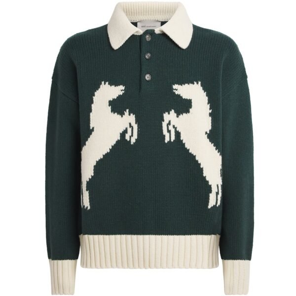 Wool-Blend Intarsia Polo Sweater