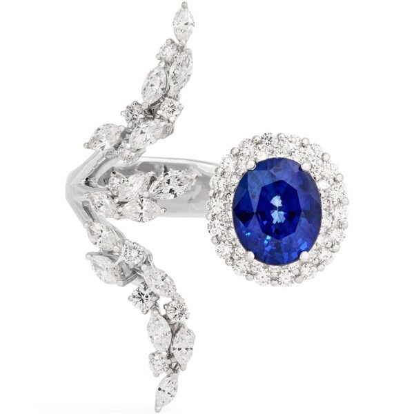 White Gold, Diamond and Blue Sapphire Reign Supreme Ring