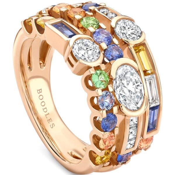 Rose Gold, Diamond, Tsavorite and Sapphire Play of Light Ring