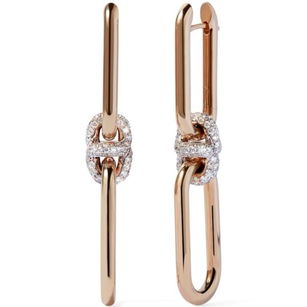 Yellow, White Gold and Diamond Knuckle Dust Double Hoop Earrings