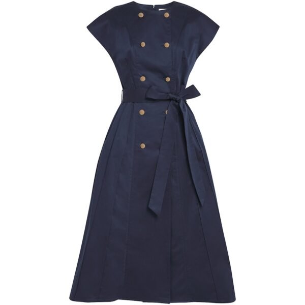 Cotton-Blend Double-Breasted Midi Dress