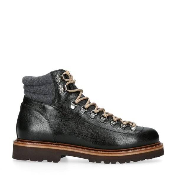 Leather Wool-Trim Mountain Boots