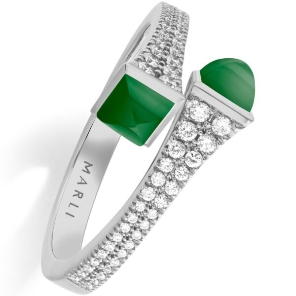 White Gold, Diamond and Green Agate Cleo Ring