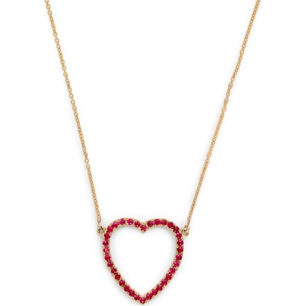 Large Yellow Gold and Ruby Edith Open Heart Necklace