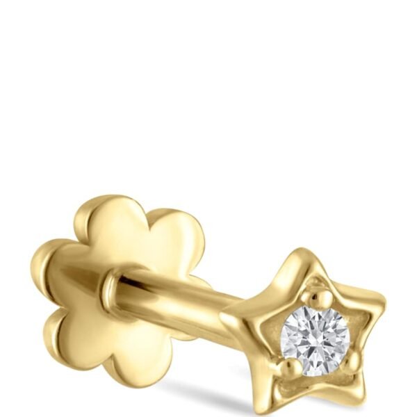 Yellow Gold Diamond Solitaire Star Threaded Stud Earring (3mm)