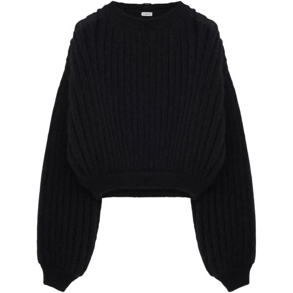 Ribbed Balloon-Sleeve Sweater