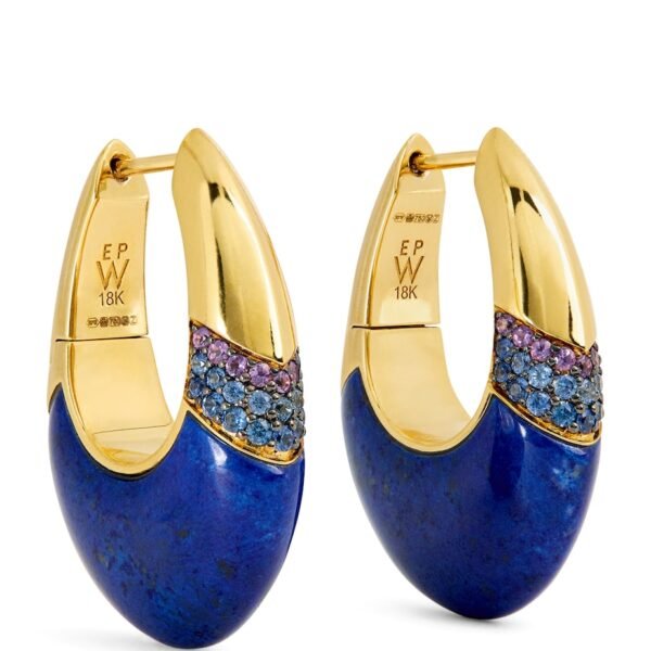 Yellow Gold, Lapis and Sapphire Bernadette Oval Earrings