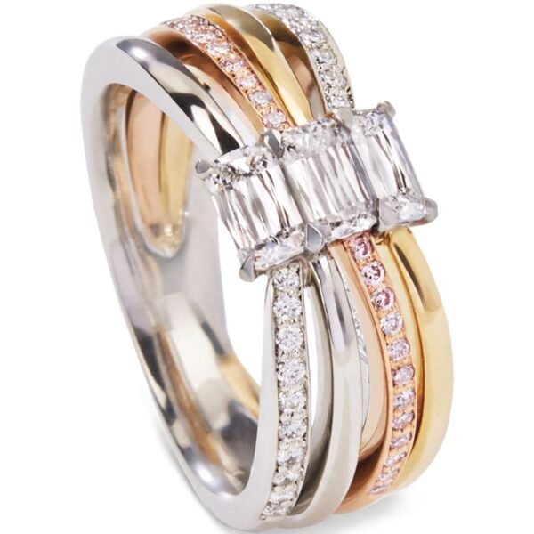Mixed Gold, Platinum and Diamond Ribbons Ring