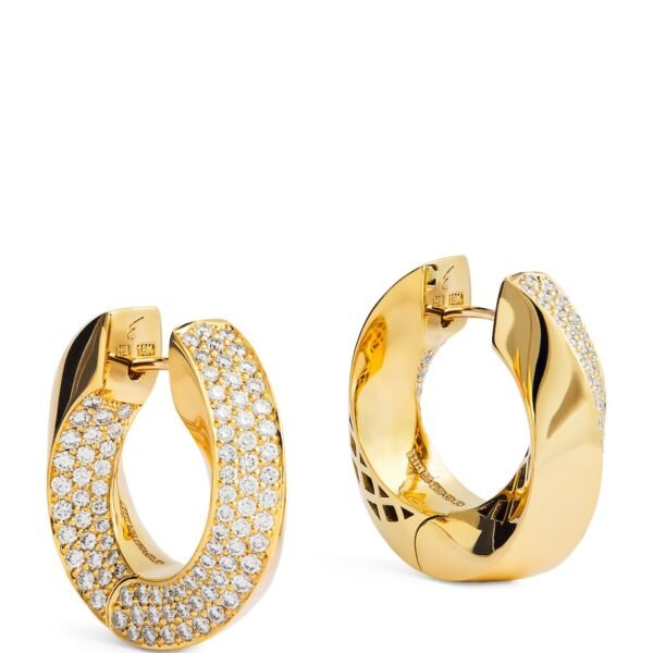Big Yellow Gold and Diamond Aurea Spira Creoles Earrings