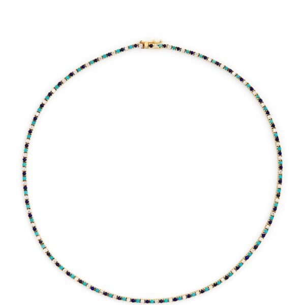 Yellow Gold, Diamond and Turquoise Four-Prong Tennis Bracelet