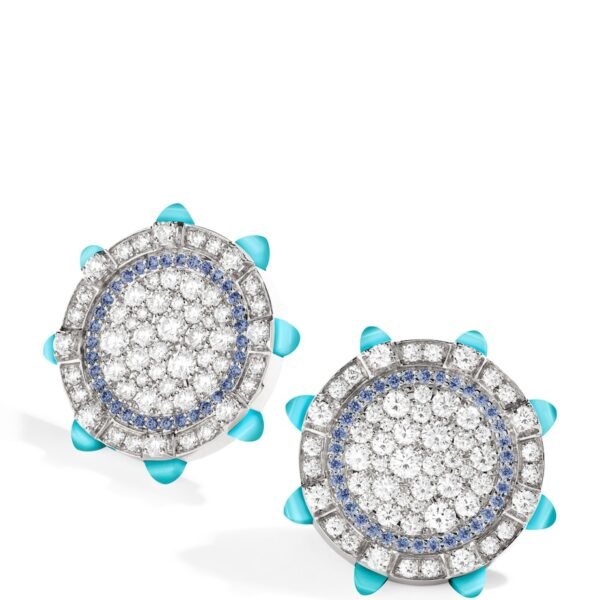 White Gold, Diamond and Sea Blue Chalcedony Tip-Top Statement Earrings