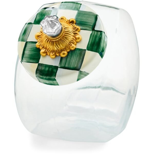 Glass Emerald Check Cookie Jar