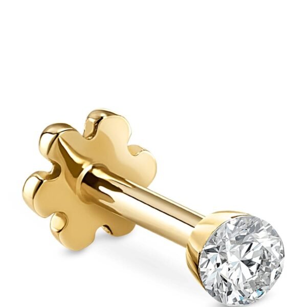 Yellow Gold Invisible Set Diamond Threaded Stud Earring (1.5mm)