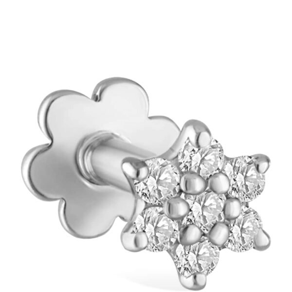 White Gold and White Diamond Flower Stud Earring (3mm)