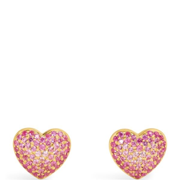 Yellow Gold and Pink Sapphire Heart Lucy Stud Earrings