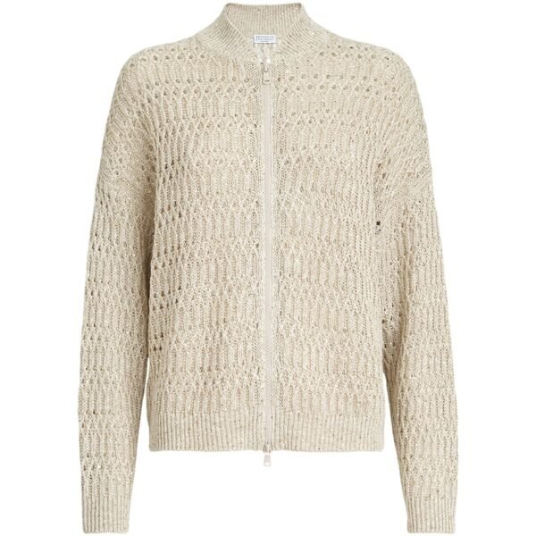 Linen-Blend Braided Cardigan