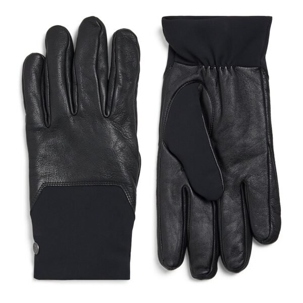 Leather-Trim Mixed Media Gloves