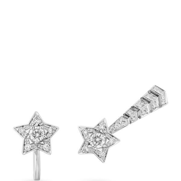 White Gold and Diamond Comète Chevron Asymmetric Earrings