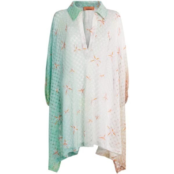 Metallic-Trim Embroidered Mini Kaftan