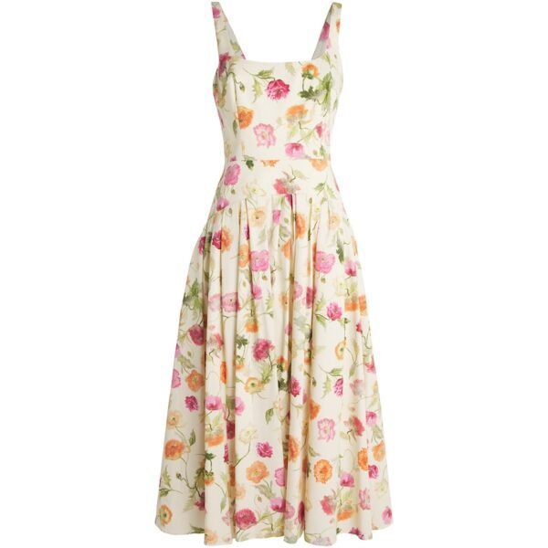 Poppy Print Dropped-Waist Midi Dress