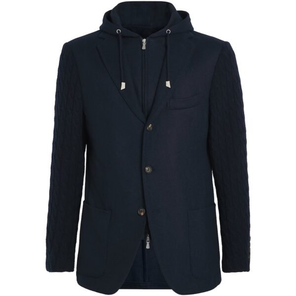 Knitted-Sleeve Layered Blazer