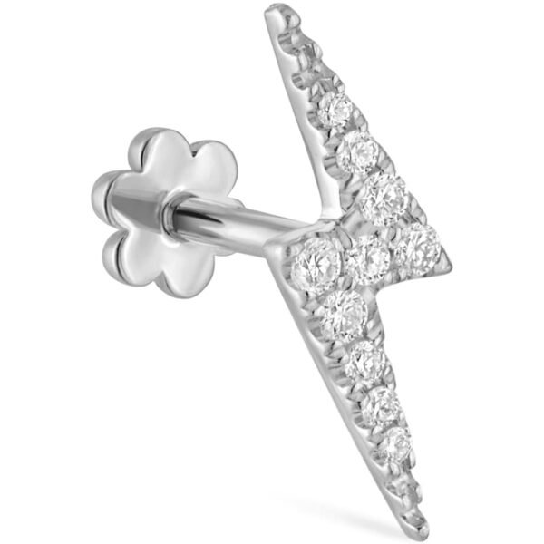 White Gold Diamond Lightning Bolt Threaded Stud Earring (11mm)